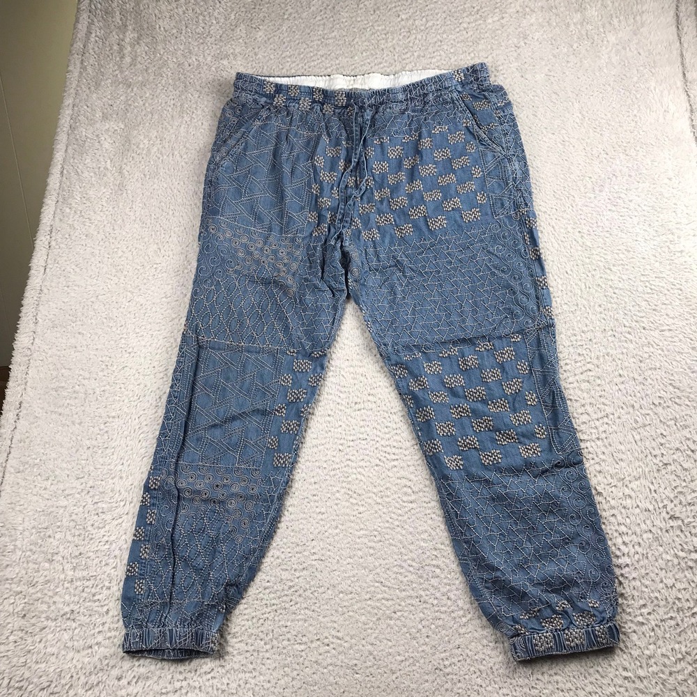 Johnny Was Biya Luisa Embroidered Denim Joggers Womens L Drawstring Pants